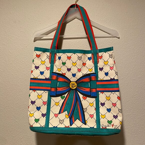 Brighton Love‎ & Joy Canvas Tote Bag Colorful Hearts Travel Beach Bag - Picture 1 of 6